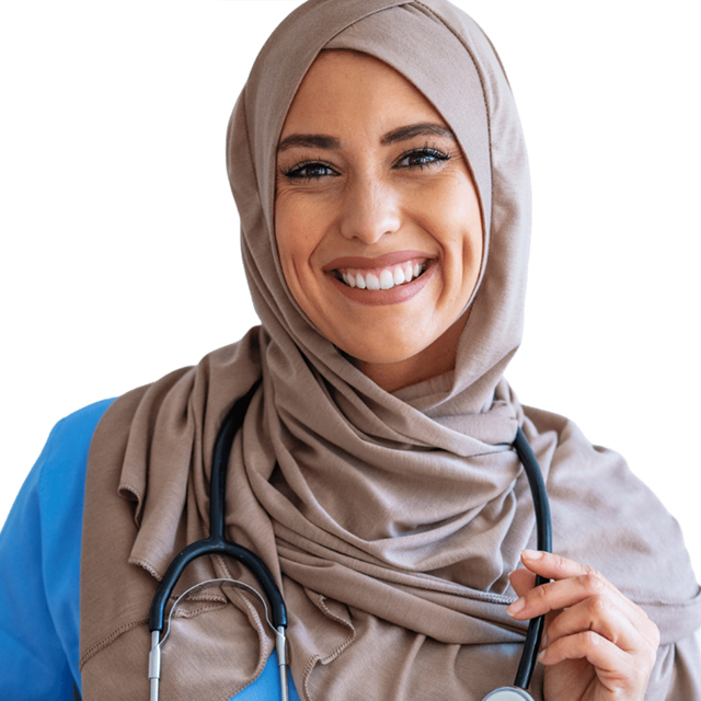 NHS SBS in numbers cover image, a nurse smiling