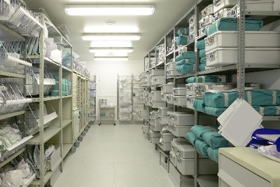 Hospital indoor storage room. Health center repository. Pharmaceutical